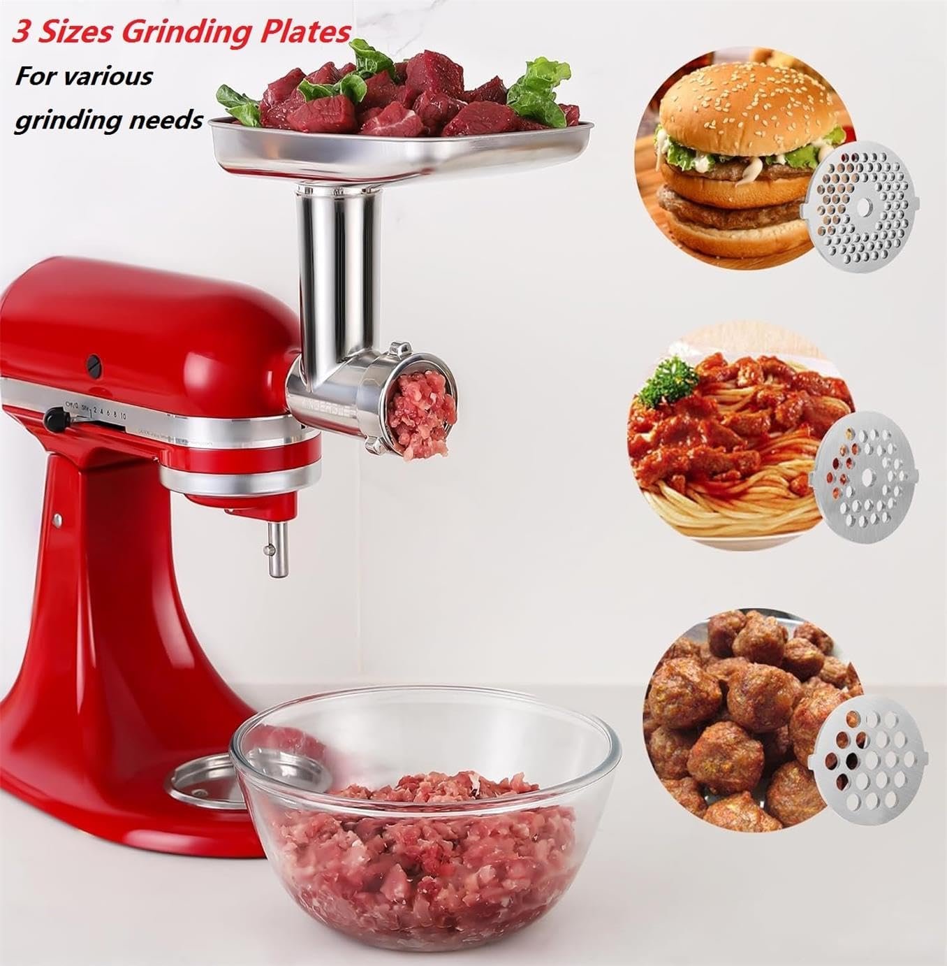 Food Grinder Attachment for KitchenAid Mixers,Stainless Steel Dishwasher Safe Meat Mincer Accessories Set Included 3 Sausage Stuffer Tubes - Image 4