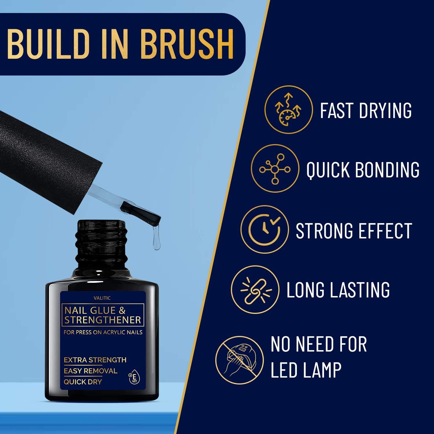 Valitic Nail Glue and Strengthener - Quick Dry Brush On Gel for Long Lasting Nails - Adhesive Bond for False Nails - Strengthener for Nail Tips - 1 PACK - Image 3