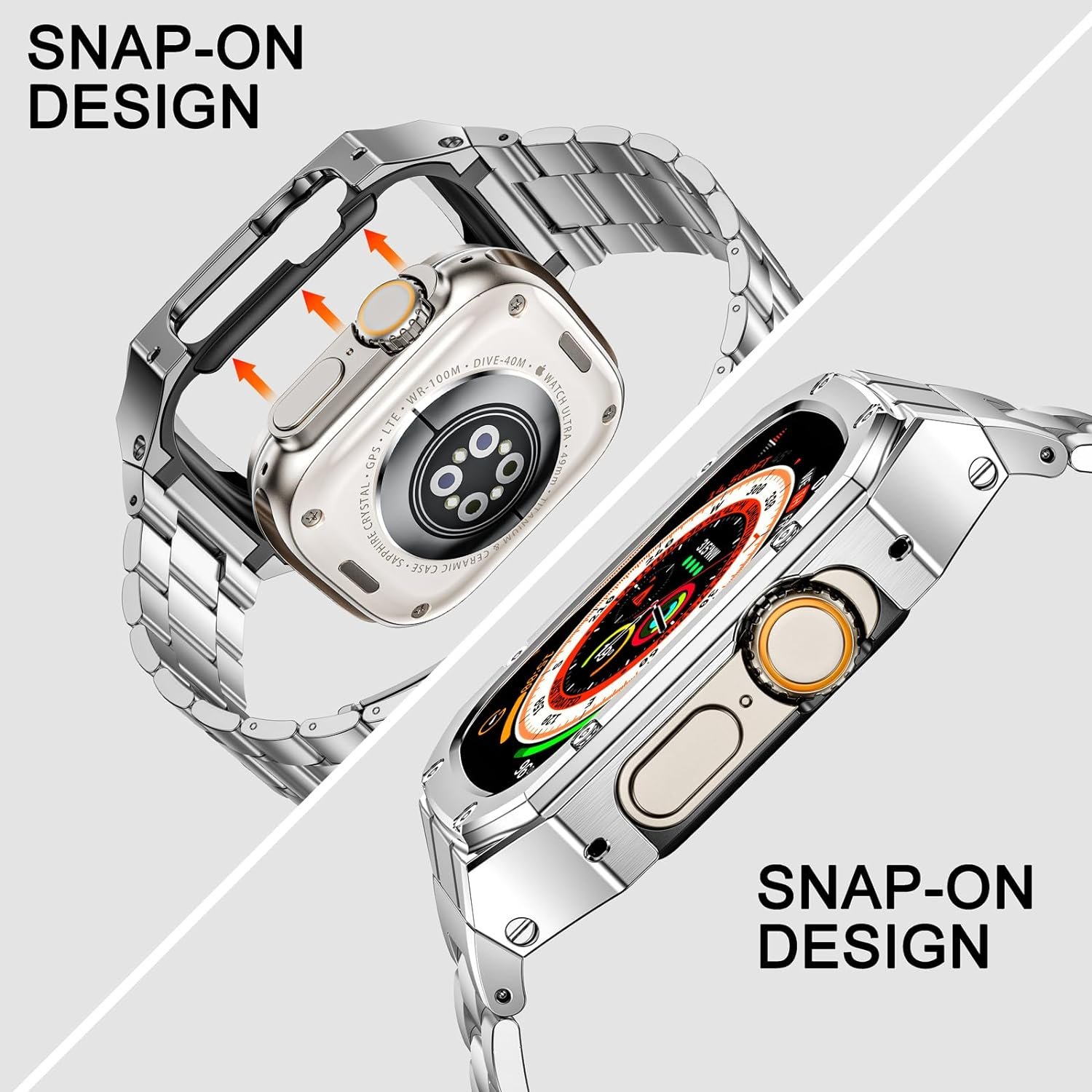 Stainless Steel Watch Band with Case Compatible with Apple Watch Ultra 2 1 band (49mm), Rugged Strap with Metal Protective Bumper Cover for iWatch Bands Men (Silver) - Image 5