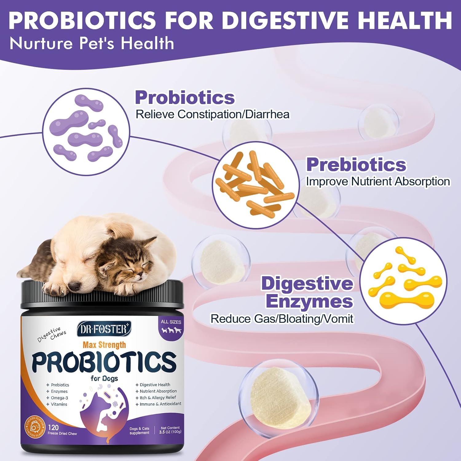 Probiotics for Dogs, Freeze-Dried Dog Probiotics and Digestive Enzymes, Plus Omega-3 for Itchy Skin, 3-in-1 Prebiotics for Digestive Health, Dog Vitamins and Supplements for Immune Health, 120 Bites - Image 4