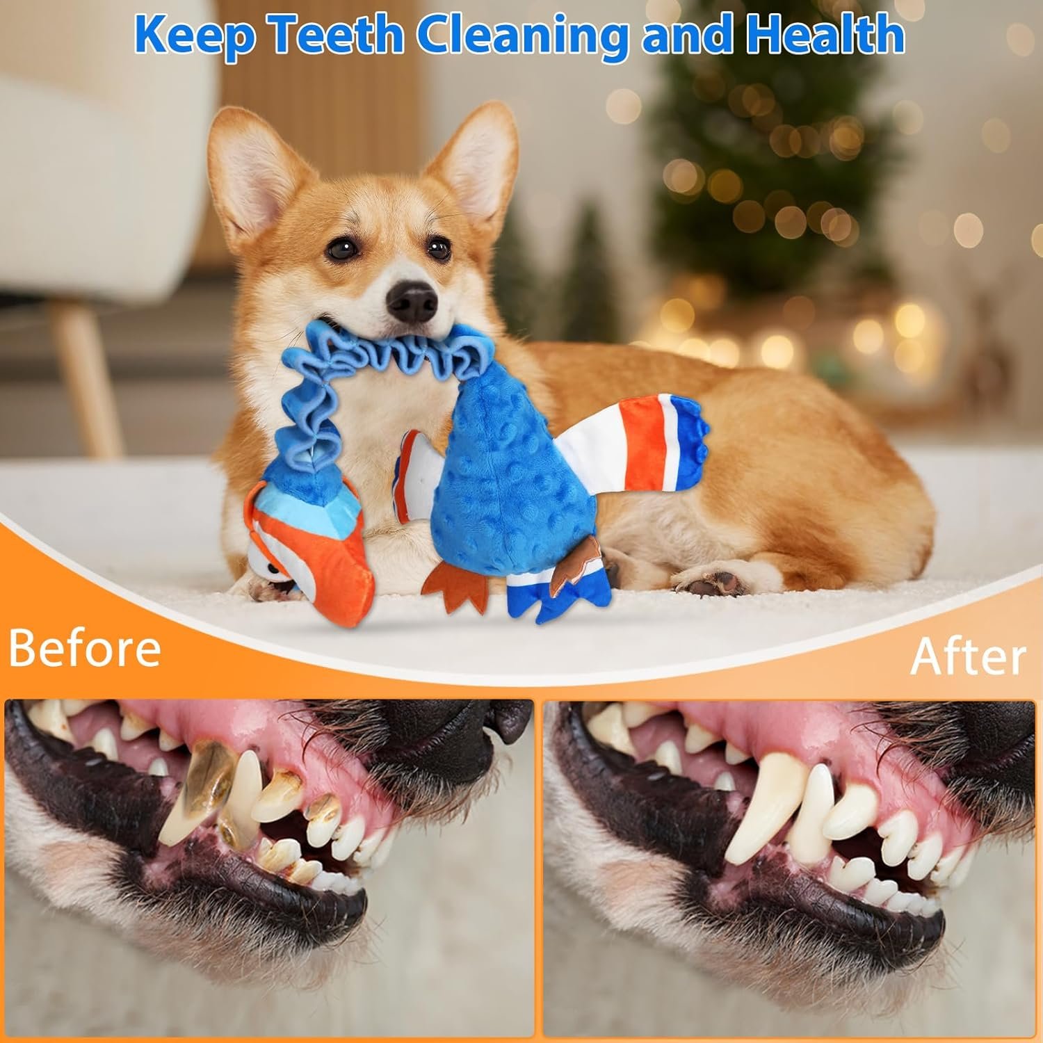 Squeaky Dog Toys for Large Dogs, Tough Tug of War Puppy Toy, Cute Animal Design Plush Dog Toys with Crinkle Paper, Dog Chew Toys for Small, Medium and Large Dogs - Image 5