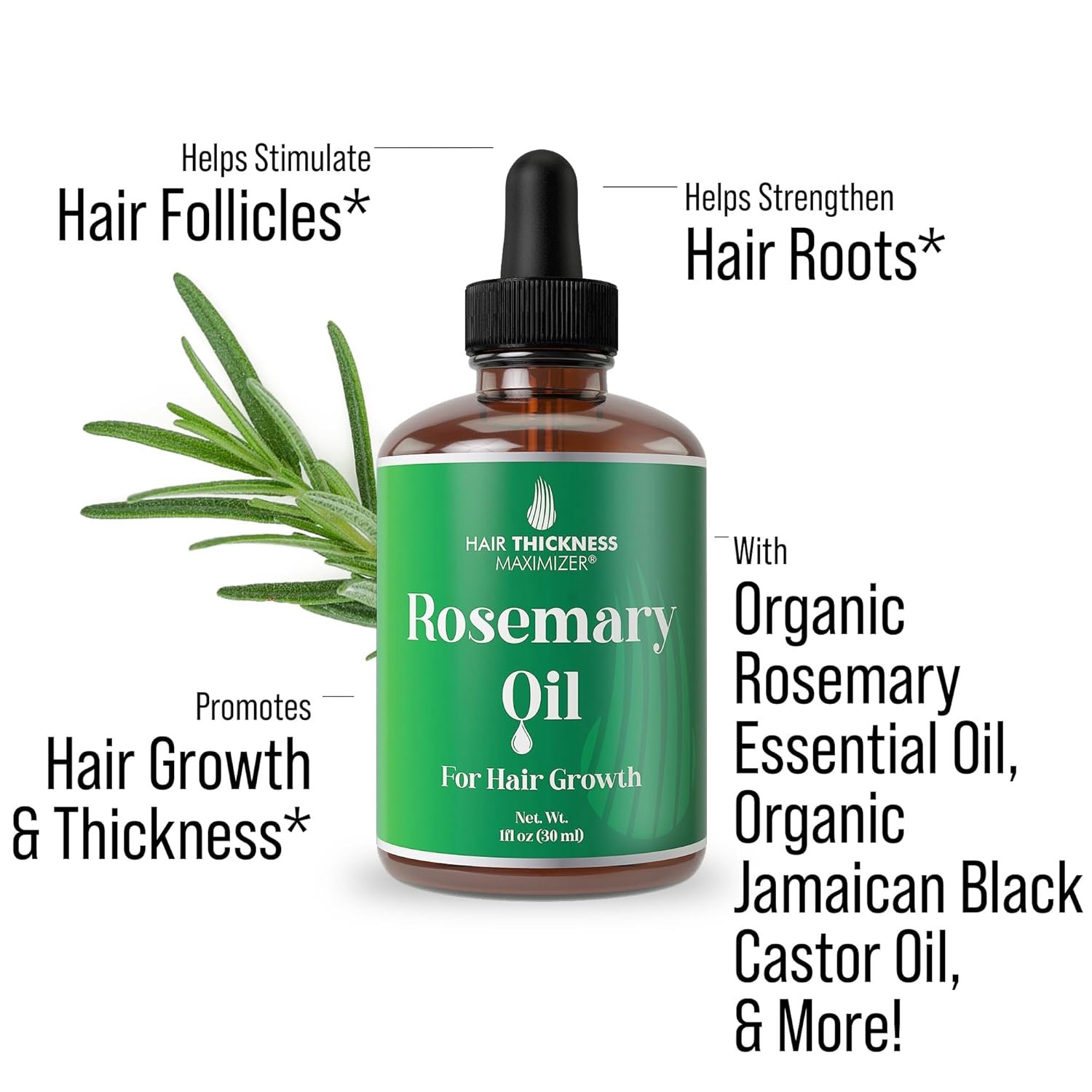 Rosemary Oil for Hair Growth For Men + Women - No Harsh Scent or Scalp Burn. Topical Treatment For Hair Loss Prevention, Hair Thickness, Regrowth. With Jojoba, Jamaican Black Castor, Peppermint 1oz - Image 3