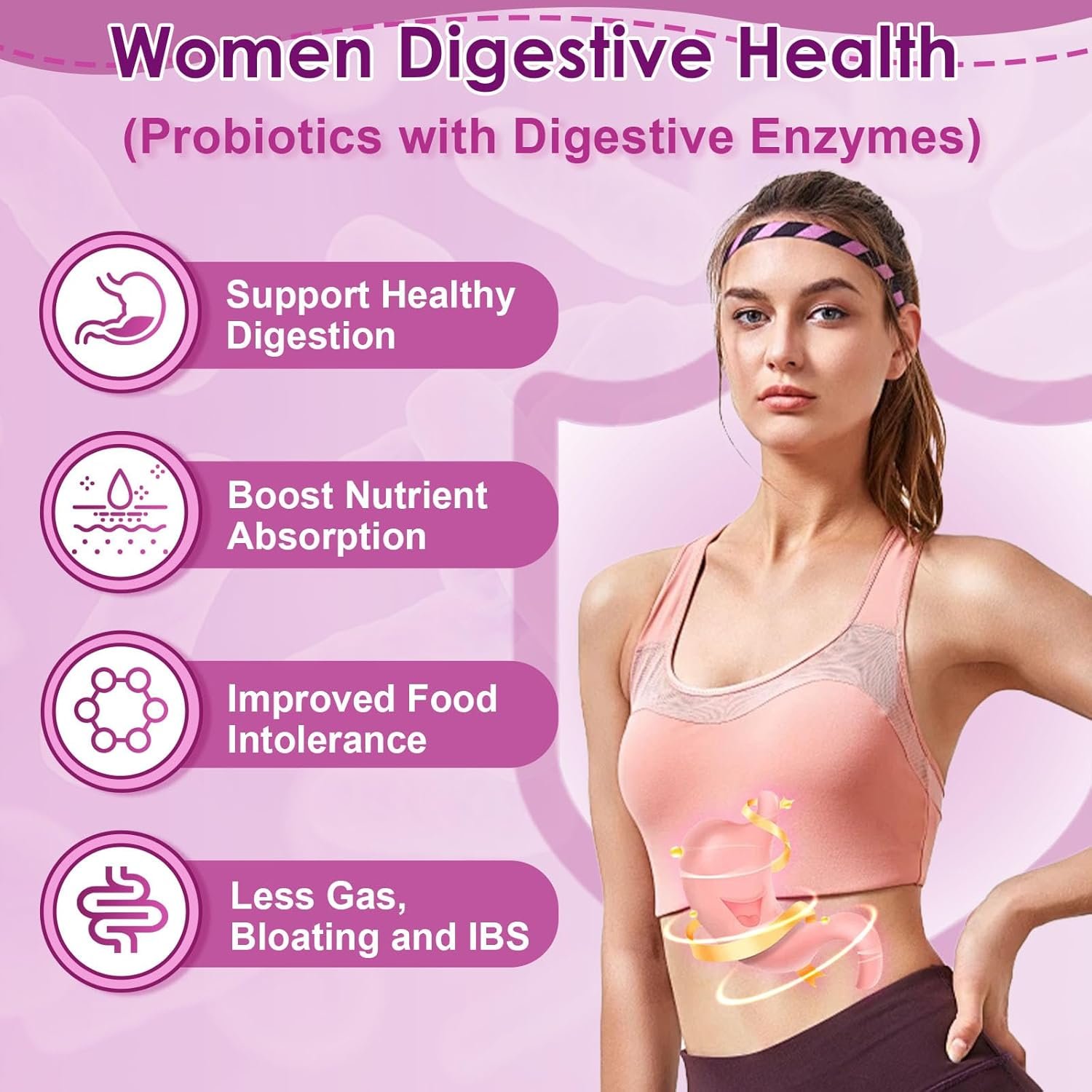 Probiotics for Women Digestive Health, 100 Billion CFUs Probiotic with Digestive Enzymes & Prebiotics, Vaginal Probiotics with Cranberry for Urinary Tract Health, pH Balance, 180 Veggie Capsules - Image 4