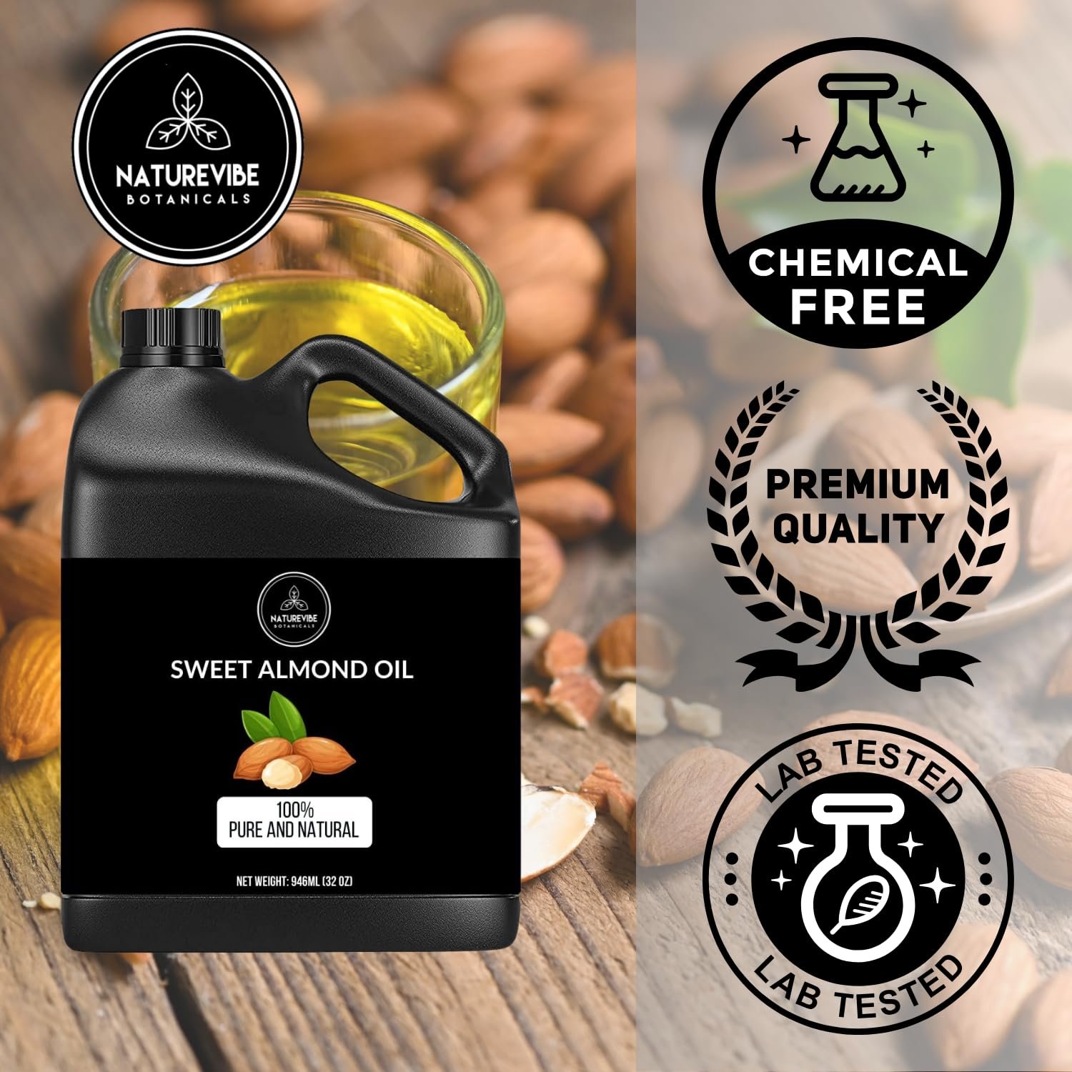 Naturevibe Botanicals Sweet Almond Oil 32 Ounces | 100% Pure and Natural | Great for Skin Care and Hair Care - Image 9