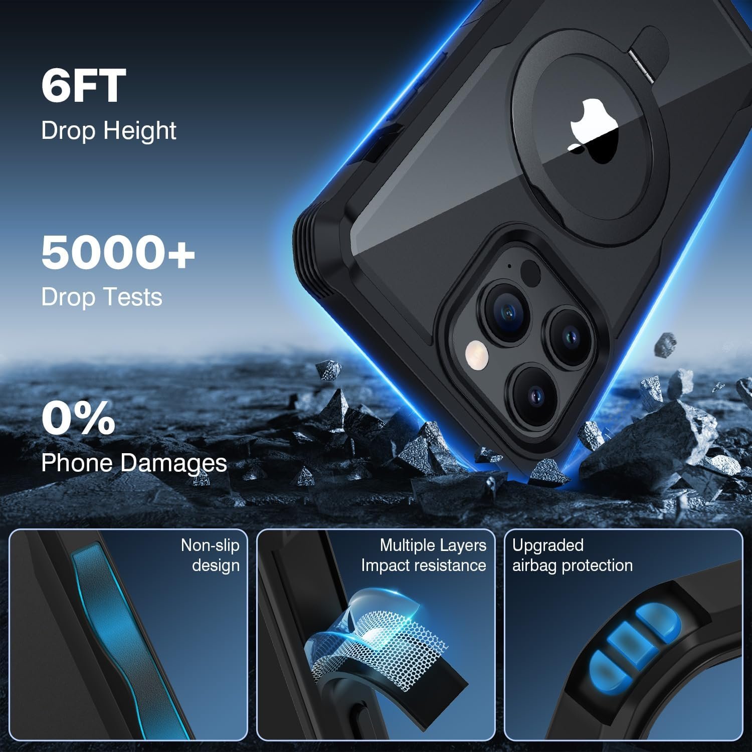 CENHUFO for iPhone 15 Pro Max Case, Privacy Phone Case Compatible with Magsafe Built-in Tempered Glass Privacy Screen Protector and Magnetic Ring Stand, Full Body Shockproof Clear Camera Cover -Black - Image 7