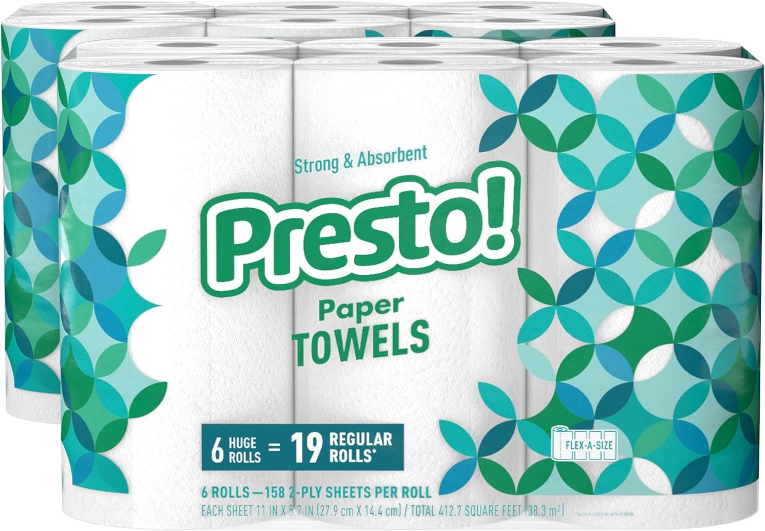 Amazon Brand - Presto! Flex-a-Size Paper Towels, 158 Sheet Huge Roll, 12 Rolls (2 Packs of 6), Equivalent to 38 Regular Rolls, White - Image 2