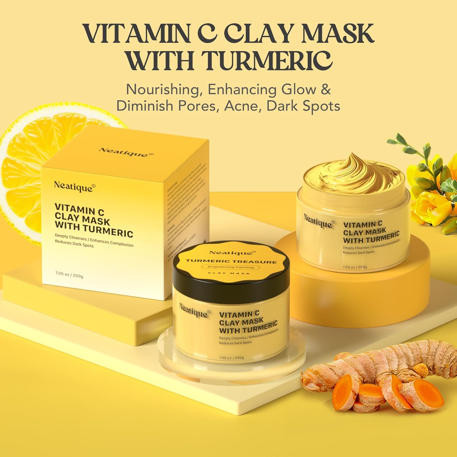 Neatique Vitamin C Clay Mask - 7.05 Oz Turmeric Face Masks Skincare, Deep Cleaning and Detox for Facial Mask- Repairing Uneven Skin Tone, Enhances Complexion and Reducing Dark Spots - Image 9
