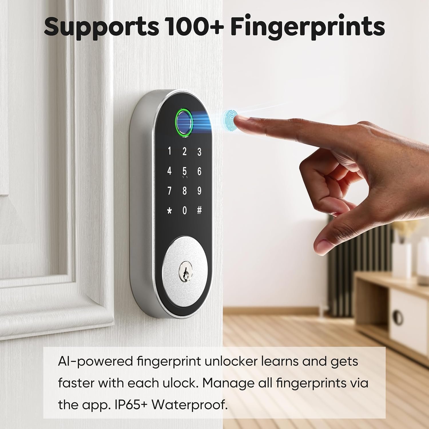 Keyless-Entry Fingerprint Deadbolt Smart Lock: Sifely Smart Lock, Automatic Electronic Keyless Entry Door Lock, Digital Smart Door Lock with Code, Biometric Fingerprint Door Lock with Keypad (Silver) - Image 3