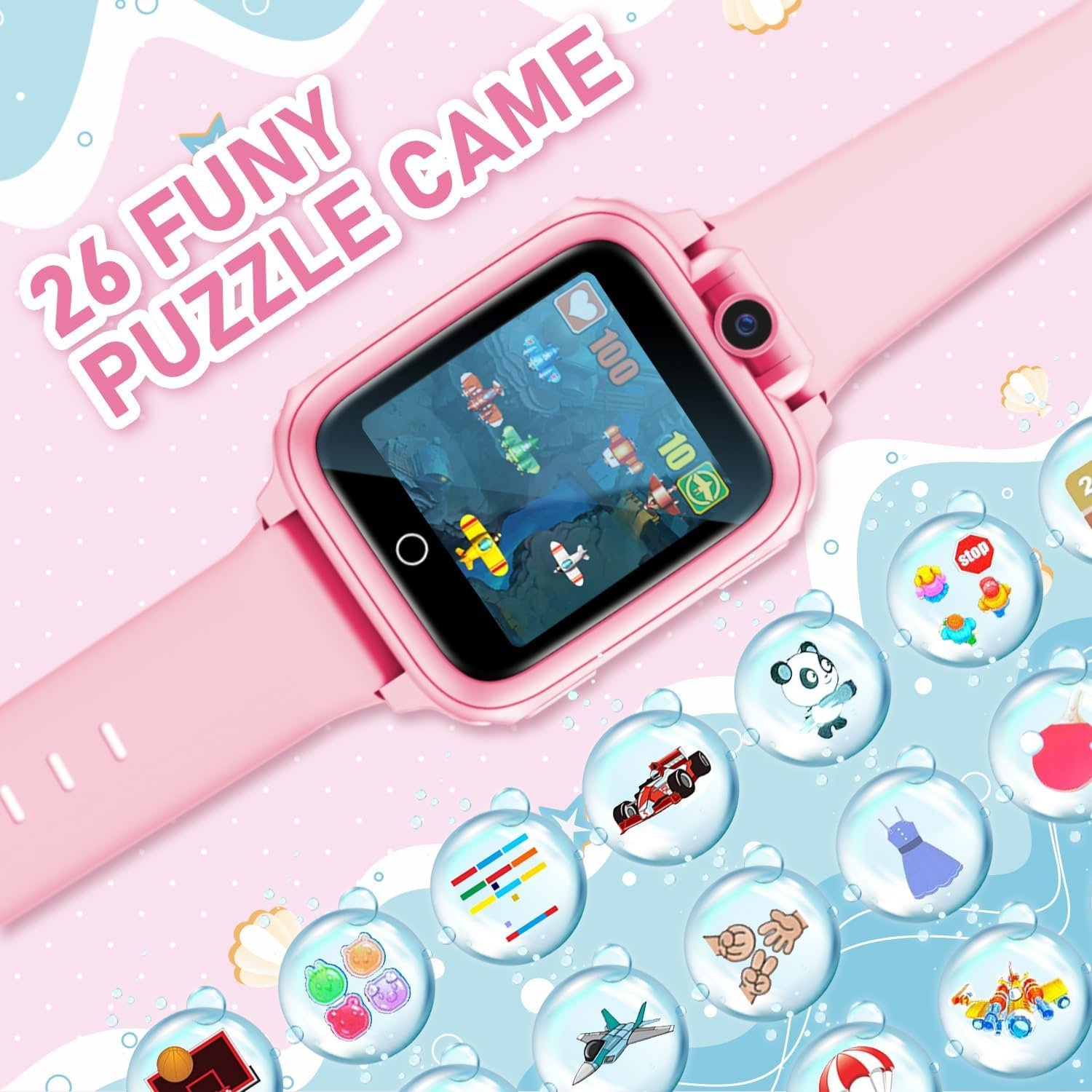 Smart Watch for Kids, Kids Watch with 26 Games Camera Video Recorder Music Alarm Calculator Calendar Flashlight Stopwatch Pedometer, Fun Birthday Gifts Girls Watch Toys for 4-16 Year Olds Pink - Image 6