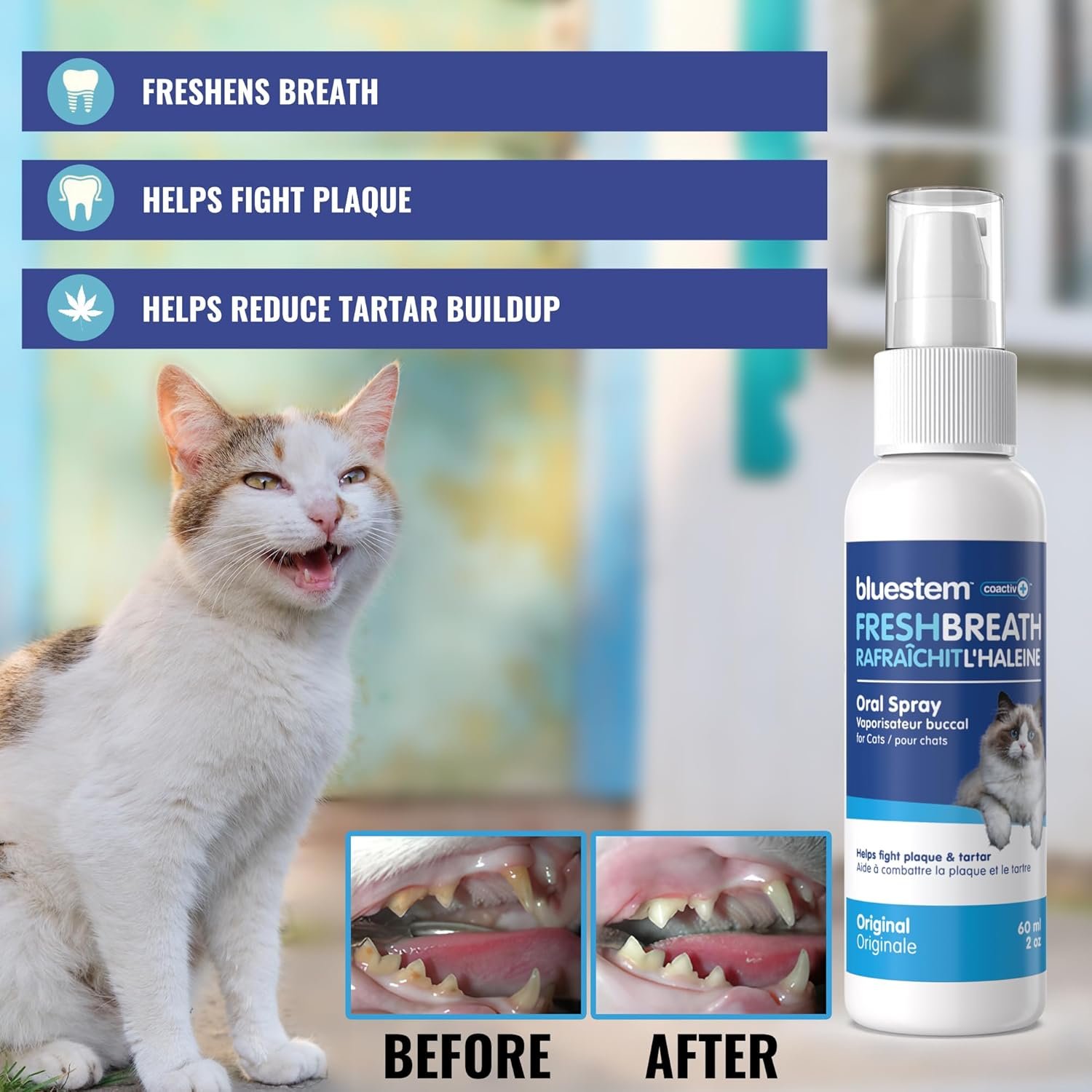 Cat Oral Spray Breath Freshener: Pet Dental Teeth and Mouth Cleaning Spray That Treats All Cats Bad Breath Smell When Breathing. Tooth Tartar, Plaque Cleaner Remedy. Small Mint Flavor Remover for Pets - Image 5