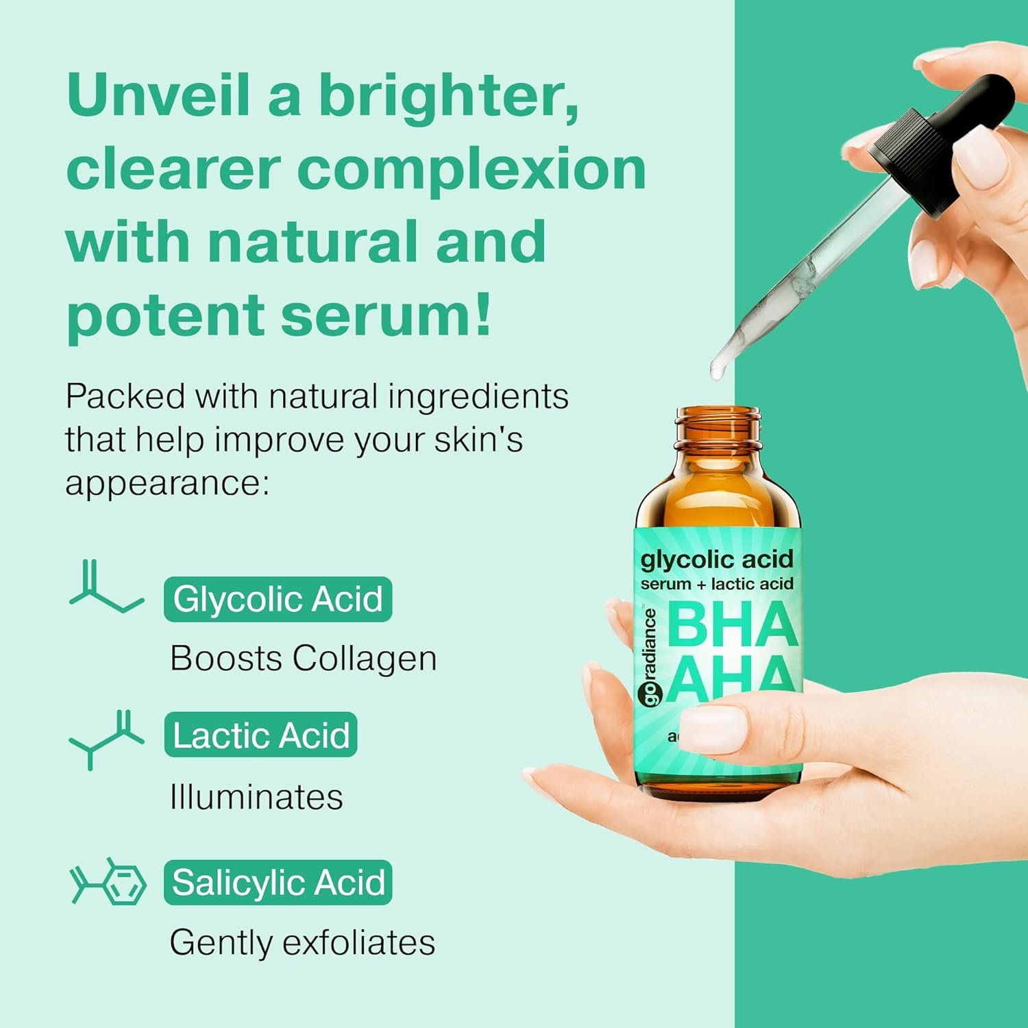 2X BIGGER 2OZ, Go Radiance 5% Glycolic Acid Serum, Salicylic Acid Serum for Acne-prone Skin, BHA Liquid Exfoliant, AHA Peel Lactic Acid Serum, Gentle Glycolic Acid Peel For Oil Control & Pore Reducer - Image 4