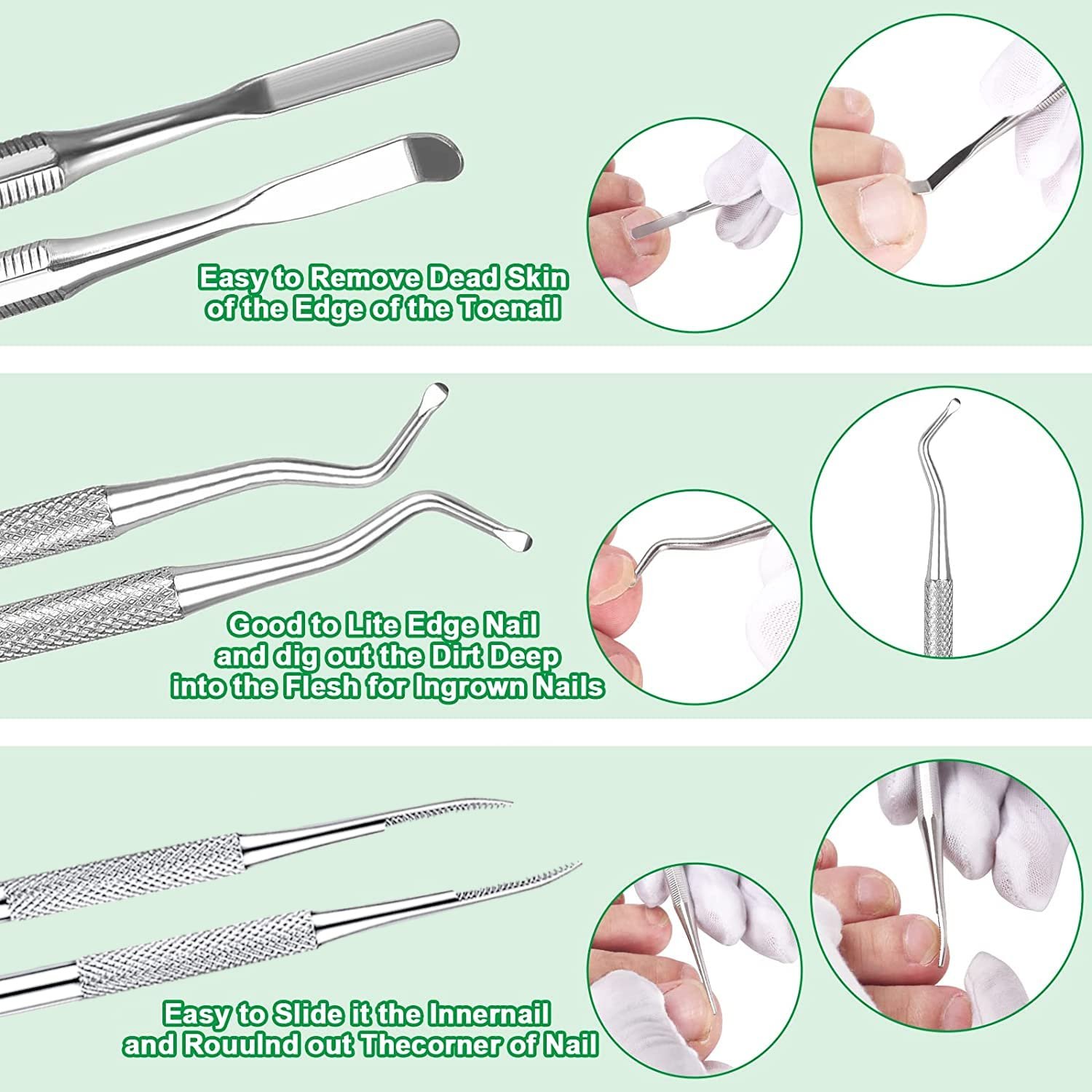 6-Pack Ingrown Toenail File and Lifters, Professional Surgical Stainless Steel Ingrown Toenail Removal Tool Kit, Manicure Treatment Pedicure Tools for Feet Under Nail Cleaner Correction Polish Pain - Image 5