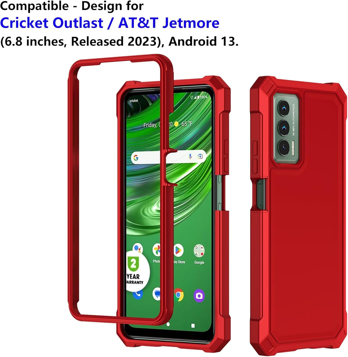 Ailiber for Cricket Outlast Phone Case, AT&T Jetmore Case with Screen Protector Tempered Glass, Dual Layer Structure Protection, Shock-Absorbing Corners TPU Bumper, Heavy Duty Cover for Outlast-Red - Image 3