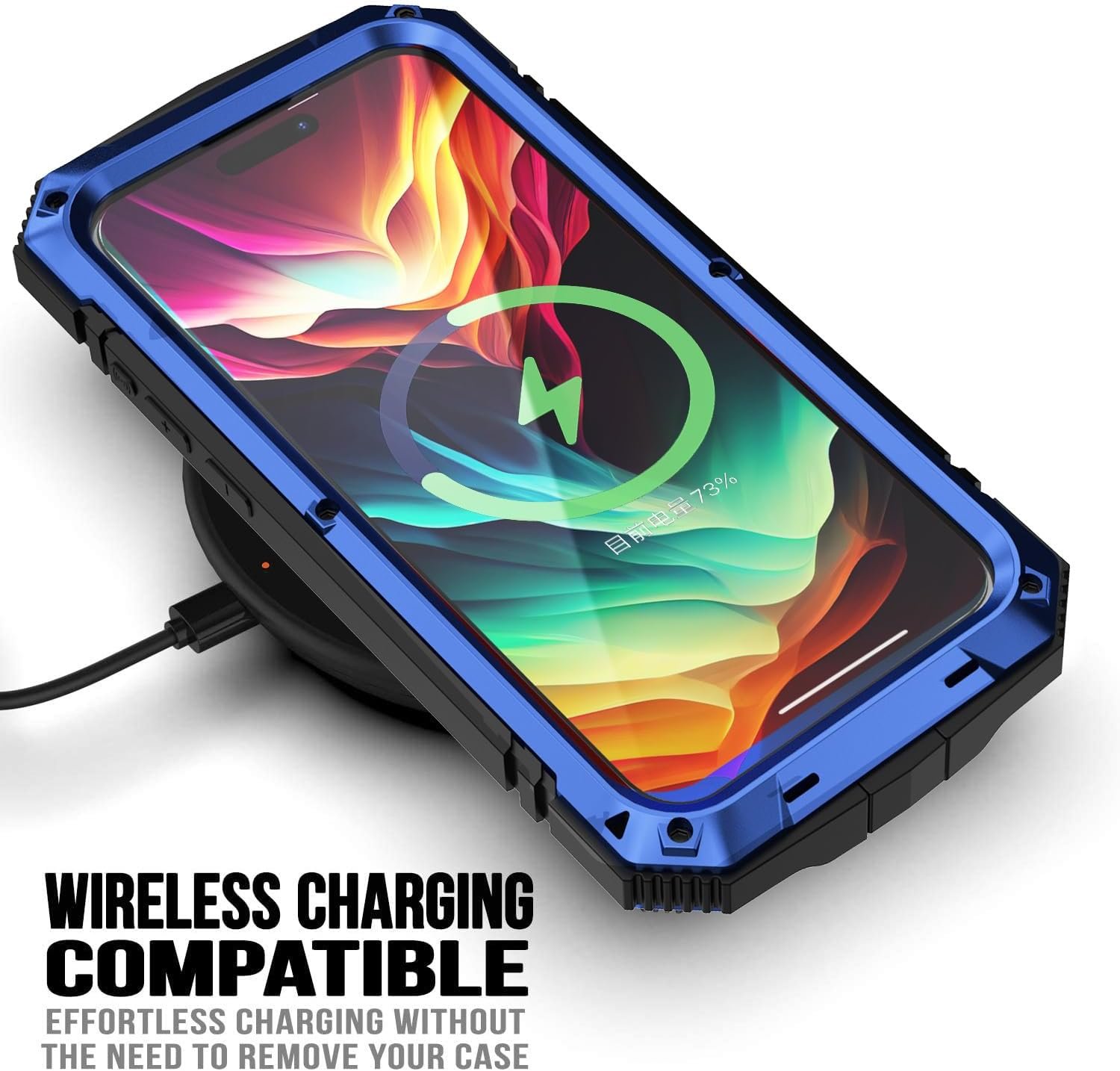 Compatible with iPhone 15 Pro Max Metal Case with Screen Protector Camera Protector Military Rugged Heavy Duty Shockproof Case with Metal Kickstand Full Body Tough Dustproof Case(Blue) - Image 6