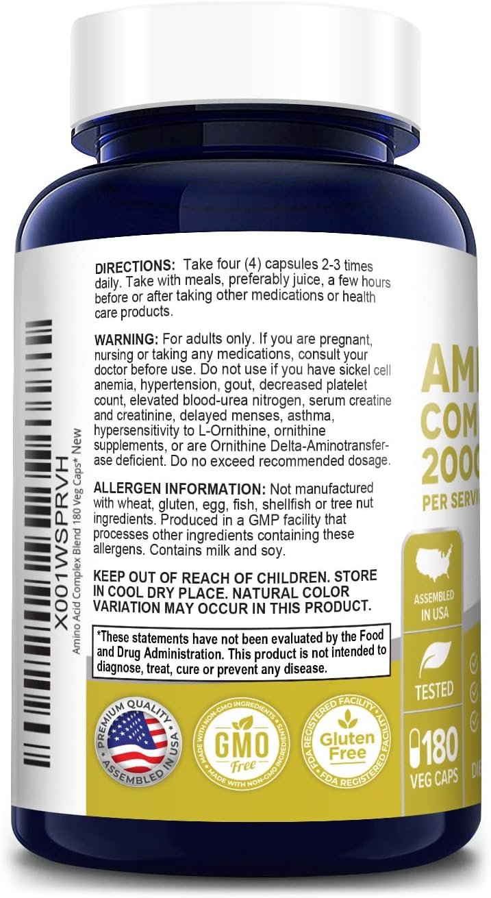 NusaPure Amino Acid Complex Blend 2000 mg-180 Caps (Non-GMO, Gluten-Free) - Image 3