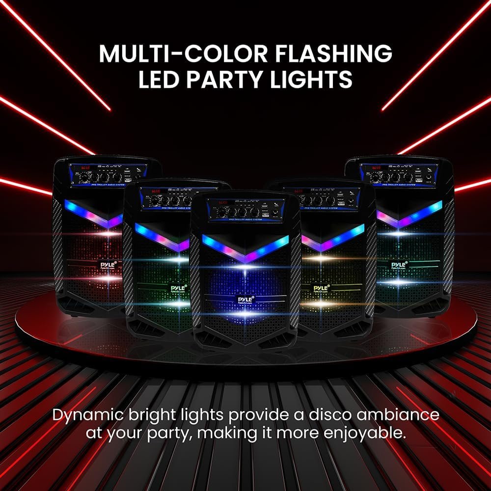 Pyle 400W Rechargeable Outdoor Bluetooth Speaker Portable PA System w/ 8” Subwoofer 1” Tweeter, Recording Function, Mic In, Party Lights USB/SD, Radio - Pyle PPHP842B, BLACK - Image 5