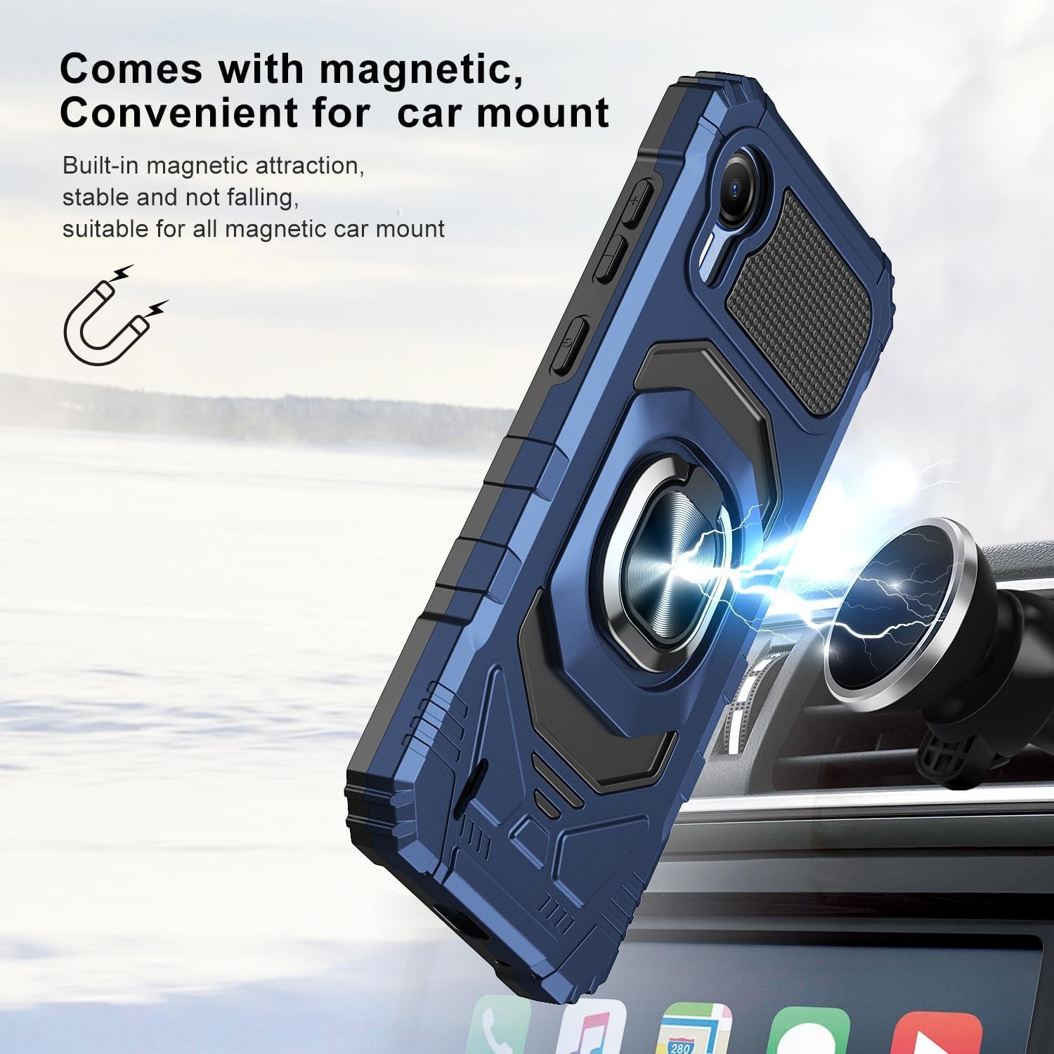 Compatible for Cricket Debut S2, Att Calypso 4 Case, with Tempered Glass Screen Protector, Military Grade Heavy Duty Shockproof Protective Cover, with Ring Kickstand Cover (Blue) - Image 6