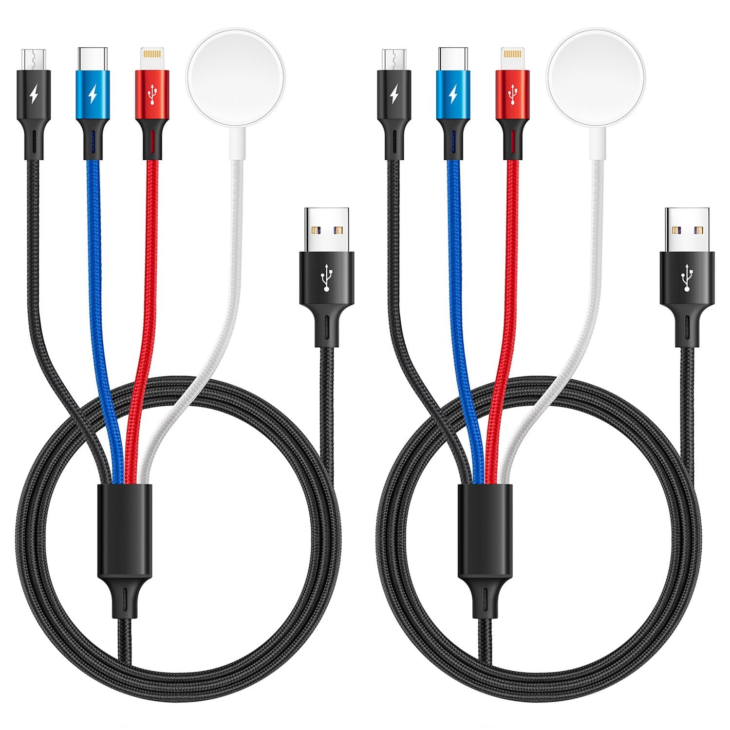 2Pack Travel Multi Charging Cable for Apple Watch Charger, Magnetic Wireless Charger, 4 in 1 Braided Multi Charger USB C/Lightning/Micro Port for iWatch Series UItra/SE/10-1/iPhone 16 15 14/Galaxy-4Ft - Image 2