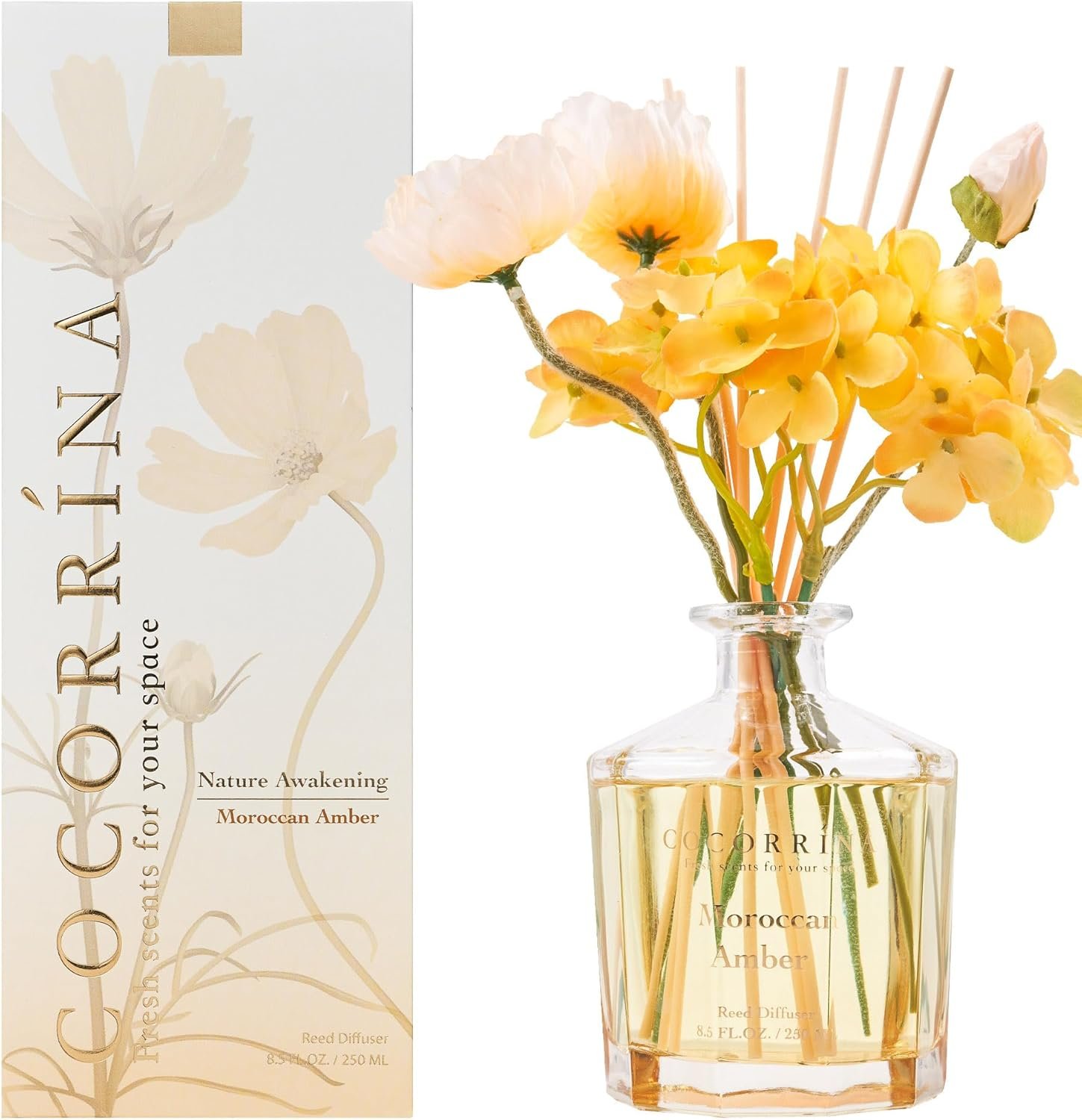 COCORRÍNA Reed Diffuser - Moroccan Amber 8.5oz Flower Reed Diffuser Set with 8 Sticks, Home Fragrance Reed Diffuser for Home Bedroom Office Bathroom Shelf Decor (Master Collection) - Image 2