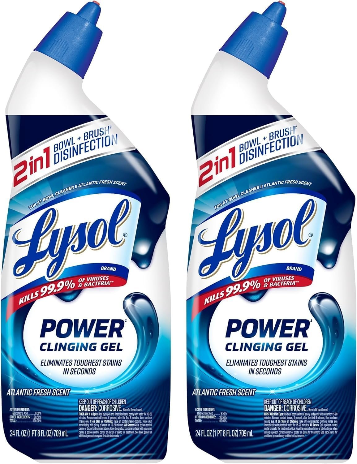 Lysol Toilet Bowl Cleaner, Max Strength Bathroom Cleaning Supplies, Toilet Bowl Cleaner Clinging Gel, Home Essential, Instant Stain Removal, Disinfecting and Deodorizing, Bleach Free, 24 oz (2 ct) - Image 2