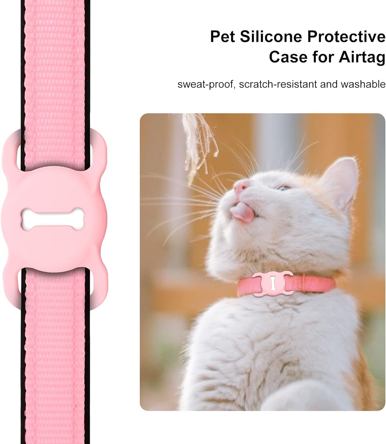 for Airtag Dog Collar Holder, DLENP Air Tag Protective Cat Airtag Dog Collar,Silicone AirTags GPS Tracking Accessories,Air Tags with Bone Pattern (1 Pack(Pink)) - Image 4