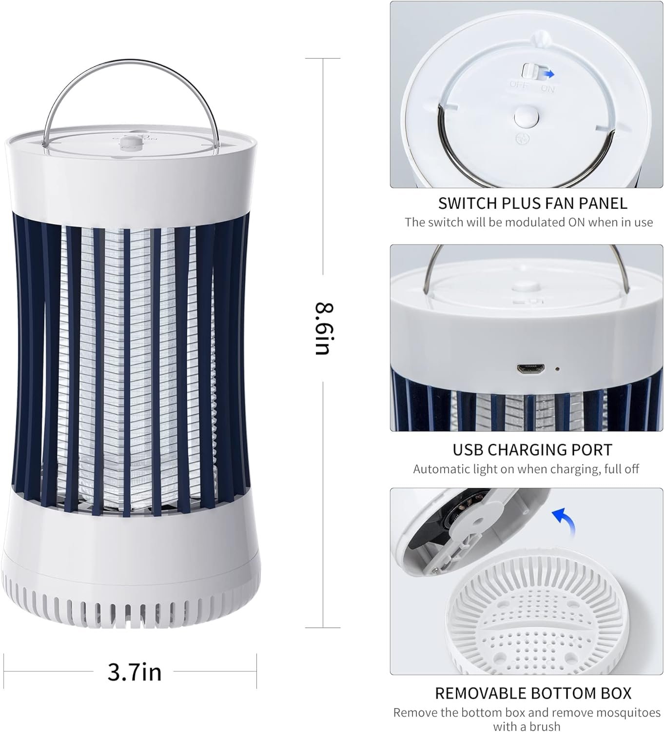2 Packs Indoor Electric Bug Zapper with Fan, 2-in-1 Plug-in 1500V High Voltage Mosquitoes Killer with Hanger, Small Fly Insects Lamp Trap Catching Moth Gnat Fruit Flies, White & Black - Image 3