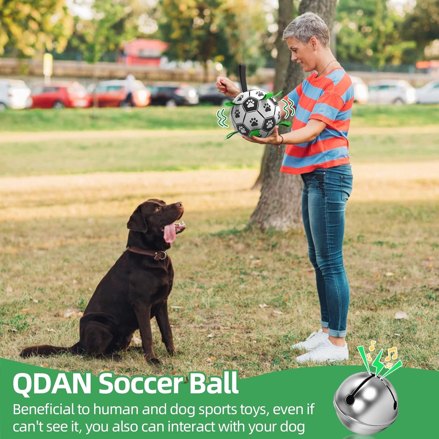 QDAN Dog Soccer Balls Toy with Bell Inside, Outdoor Interactive Dog Toys for Tug of War, Puppy Birthday Gifts, Dog Water Toy, Durable Ropes Squeaky Soccer Dog Ball for Medium and Large Dogs (8 INCH) - Image 7