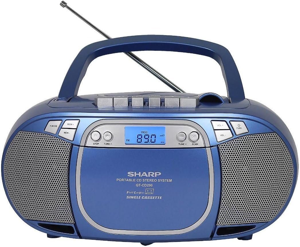 Sharp QT-CD290(BL) Portable CD MP3 Cassette Boombox with AM/FM Stereo and Aux Input, Blue - Image 2