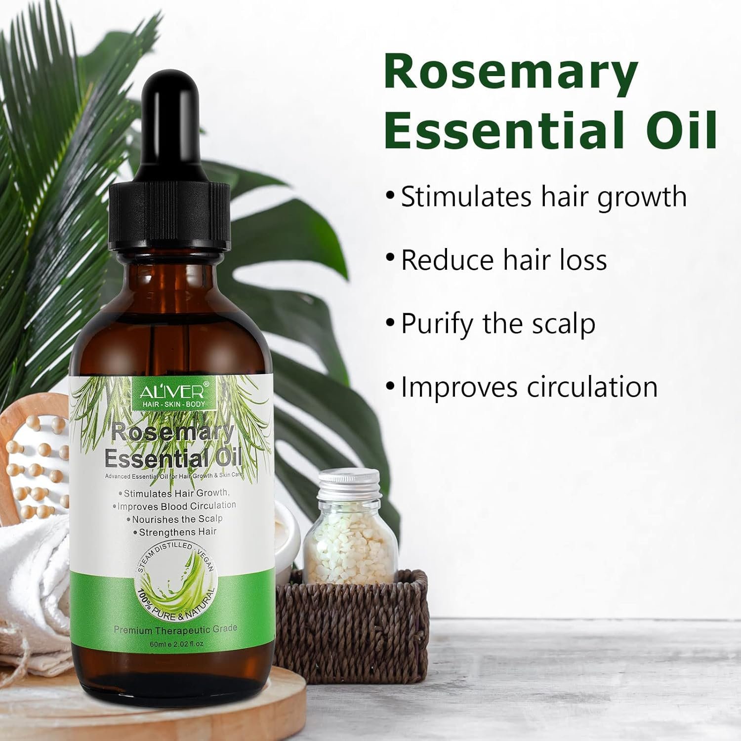 Organic Rosemary Oil (60ml) with Scalp Massager - Hair Growth, Eyelash, Eyebrow & Body Oil for Nourishing and Improved Circulation - Image 7