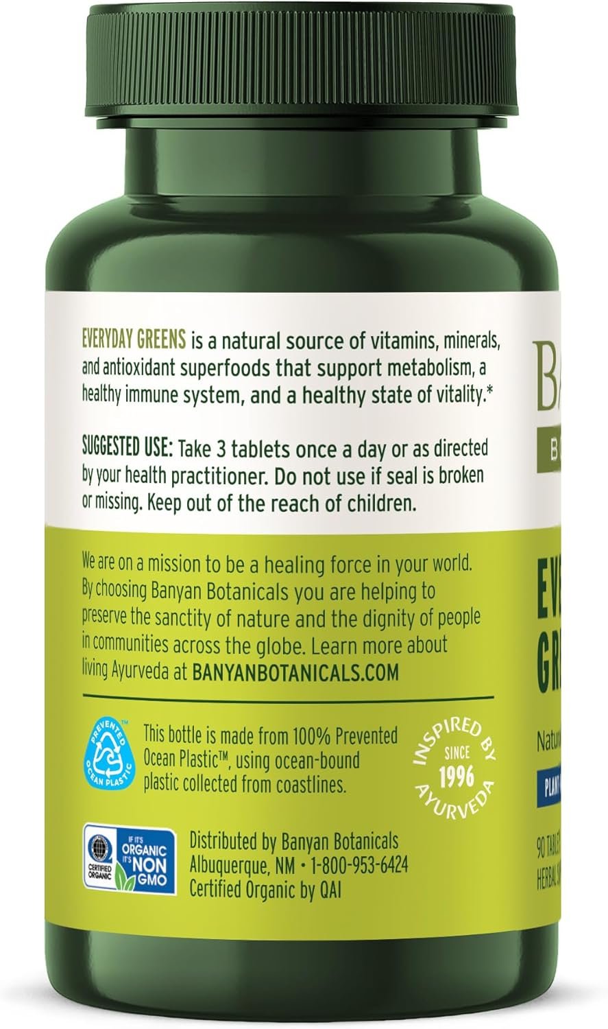 Banyan Botanicals Everyday Greens – Organic Superfood Tablets – Natural Source of Vitamins, Minerals & Antioxidants – Supports Optimal Energy & Health* – 90 Tablets – Non-GMO Sustainably Sourced Vegan - Image 6
