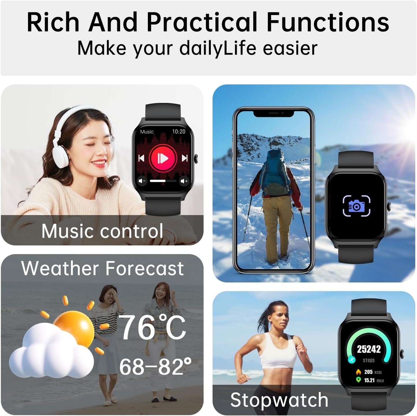 Smart Watch for Women Fitness Tracker: Waterproof Make/Answer Call Smart Watches for Women Running Digital Mens Watches Step Smartwatch Android Phones iPhone Samsung Compatible Heart Rate Monitor - Image 6