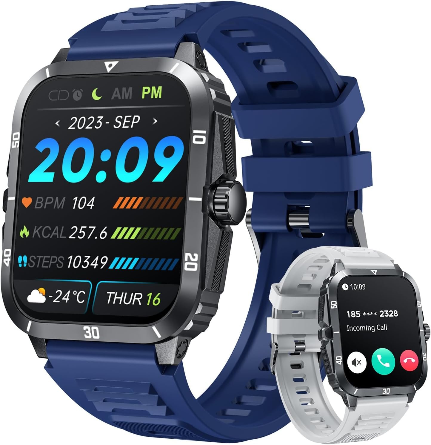 Smartwatch for Men Fitness Smart Watch: 2.0 inch Blue Watch with Bluetooth Call Answer - Android iOS Compatible Military 3ATM Waterproof 100+ Sports Digital Activity Tracker Heart Rate Sleep Monitor - Image 2