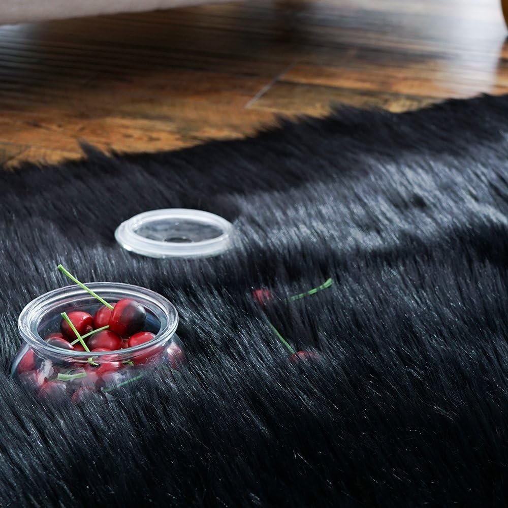 Carvapet Luxury Soft Faux Sheepskin Fur Area Rugs for Bedside Floor Mat Plush Sofa Cover Seat Pad for Bedroom, 2.3ft x 5ft,Black - Image 5