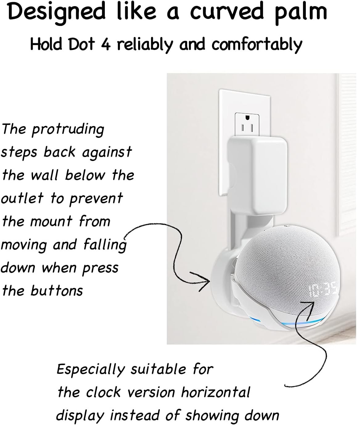 Wall Mount Holder for Dot 4th/5th Generation, Outlet Hanger for Dot 4th/5th Gen, Smart Speaker Stand, Space-Saving Accessories, Built-in Cable Management Shelf, White… - Image 4