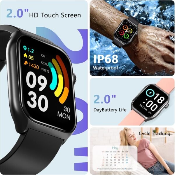 YMS Android Smart Watch for Women - 2.0", IP68 Waterproof Fitness Watches Bluetooth Call (Answer/Call),Heart Rate/Sleep/Pressure/Steps Monitor,Android & iOS,100+ Sports Trackers (Silver(Milanese)) - Image 3