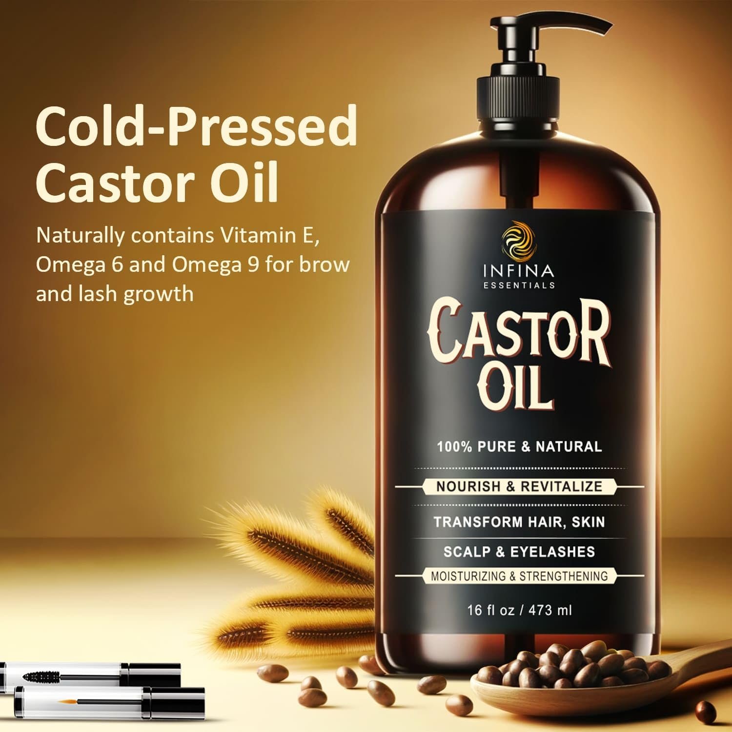 Pure Cold Pressed Castor Oil - Hexane Free, Glass Bottle for Hair Growth, Face, Scalp, Skin & Eyelashes - Nourishing and Moisturizing - 16 fl oz - Image 9