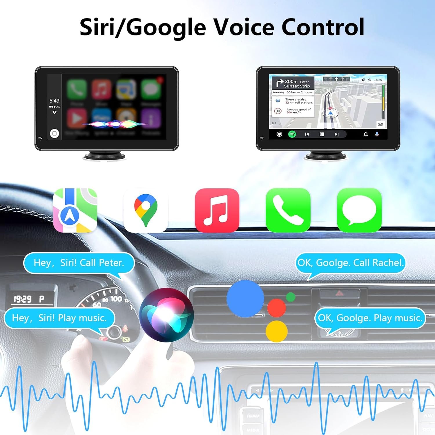 Apple Carplay Screen for Car, 7 Inch Portable Touch Screen Car Stereo with Wireless Carplay & Android Auto, Backup Camera, GPS Navigation, Bluetooth, Mirror Link, TF Card - Image 4