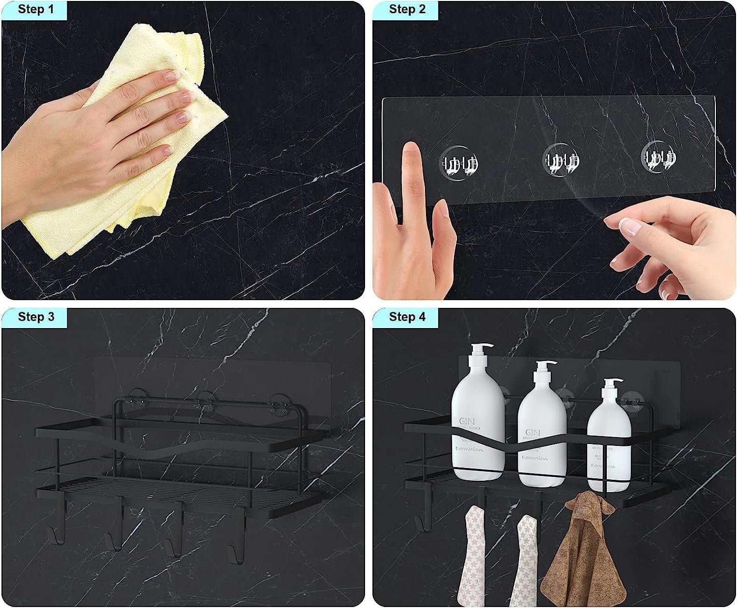 14PCS Shower Caddy Adhesive Replacement,Shower Shelves Adhesive Strip Pad Shower Organizer Sticker Replacement Bathroom Heavy Duty Strong Sticky Wall Adhesive No Drilling Strong Transparent Adhesive - Image 4