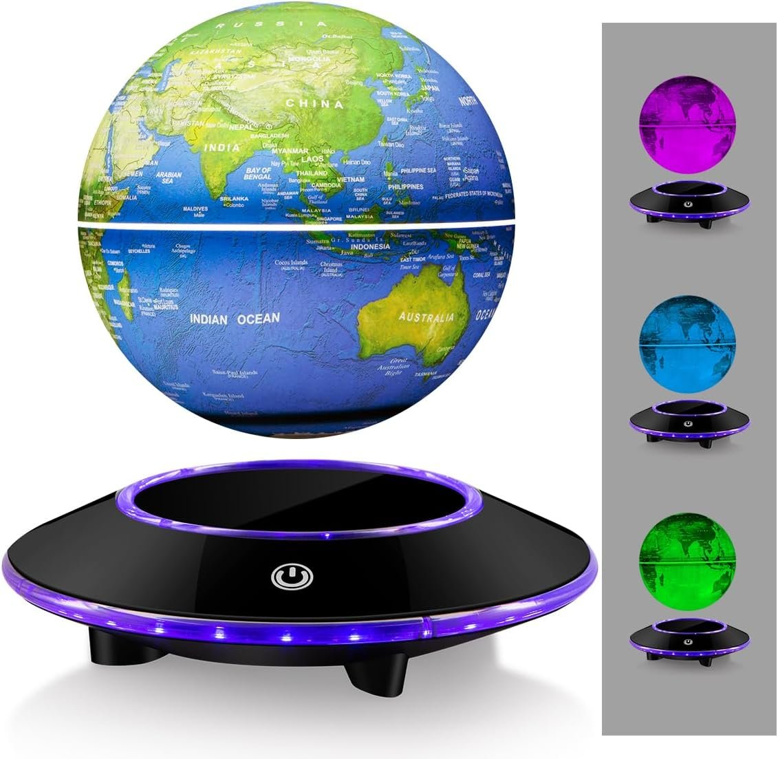 Colorful Levitating Globe with Touch Base, Floating Globe LED Lamp Ball World Map,Magnetic Levitation Room Decor Display Stand, Cool Gadget Gift, Christmas Orgament - Image 2