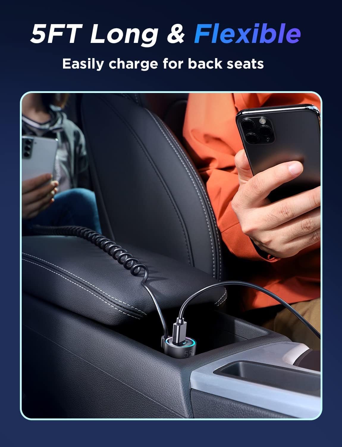 USB C 60W Car Charger for iPhone 16 Pro, PD & QC3.0 w/5 ft 30W Type C Coiled Cable, Fast Car Phone Charger Adapter for iPhone 15 Pro Max Plus, Samsung Galaxy S24/S23/S22, Pixel/Moto/LG/Android, iPad - Image 8