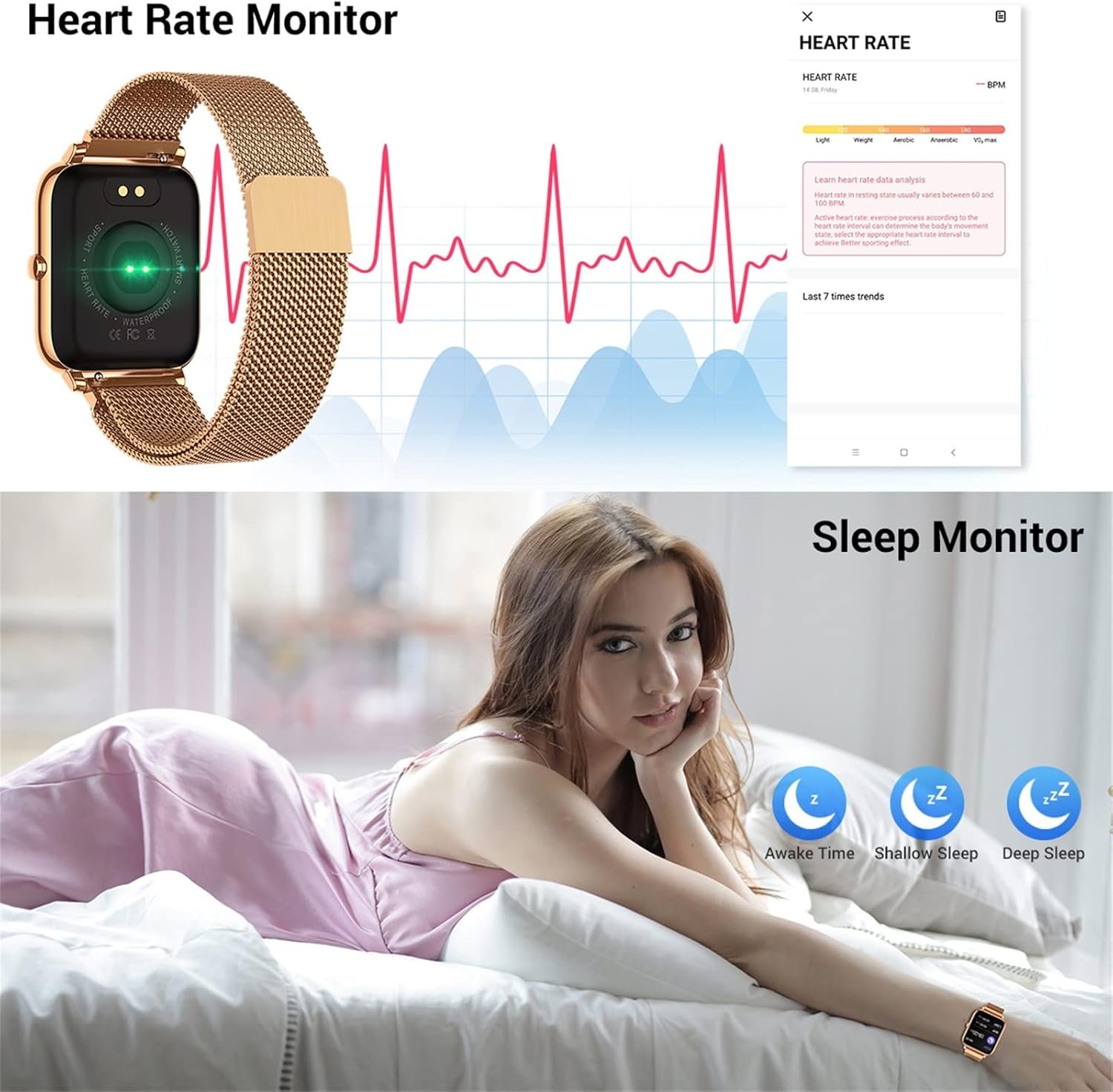 Smart Watch for Android Phones iOS Waterproof Smart Watches for Women Men Sports Digital Watch Fitness Tracker Heart Rate Blood Oxygen Sleep Monitor Touch Screen Compatible Samsung iPhone - Image 5