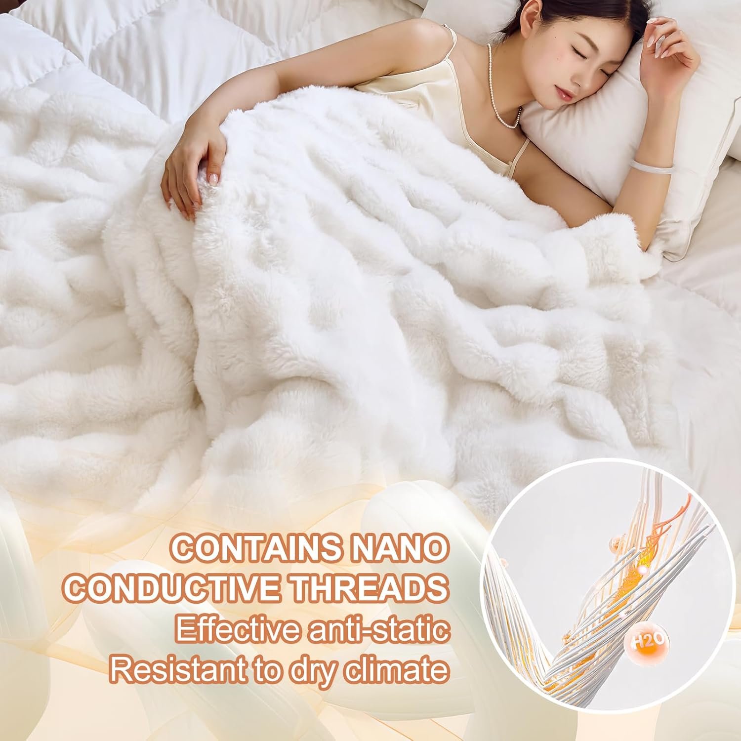 Faux Fur White Throw Blacket for Couch - Super Soft Heavy Flufyy Thick Bubble Throw Blankets for Bed Bedroom Living Room Farmhouse Sofa Chair Fall Winter Warm, 50x60 Inch - Image 6