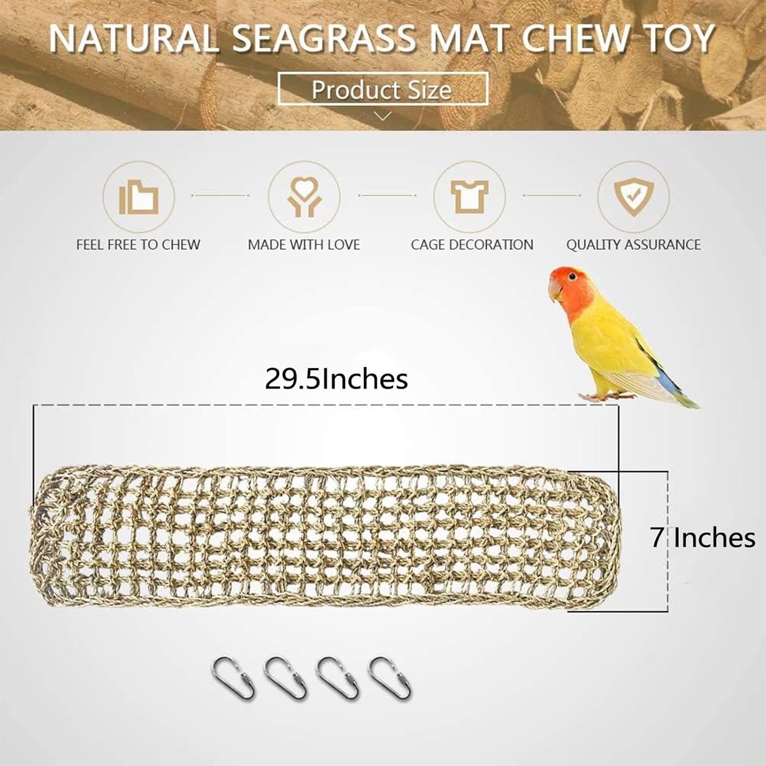 Bird Seagrass Mat 29.5"× 7" Parrot Natural Grass Woven Net Hammock Parakeet Climbing Rope Ladder Mat Chew Toys Cage Accessories for Pigeon Cockatiel Conure Budgie Cockatoo Rat Bearded Dragon - Image 8