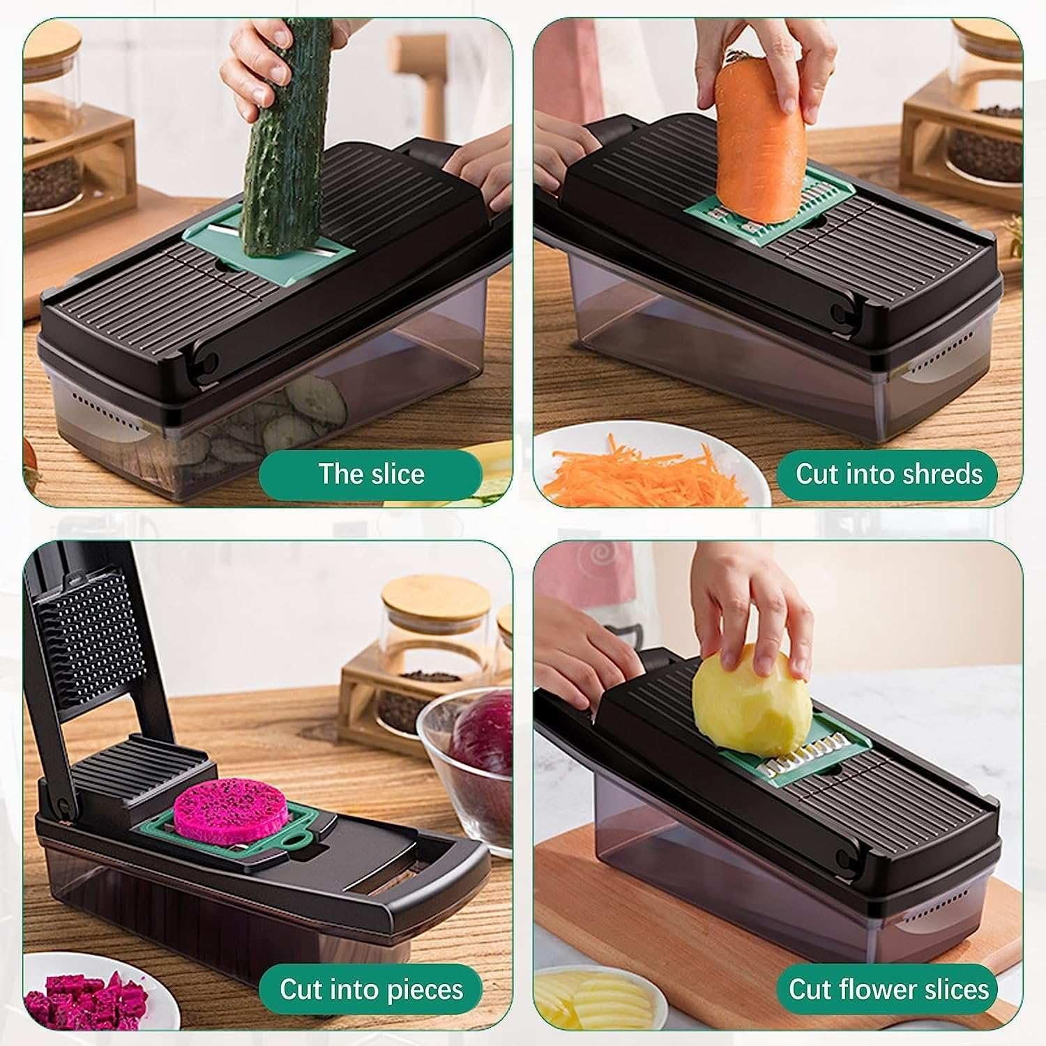 Kitchen vegetable & Fruit Slicer, Dicer Onion Chopper, 15 in 1 Food Chopper Fruits Cutter with 8 Stainless Steel Blades, Vegetable Cutter with Drain Rack Storage Container, Kitchen Gadget- Blue - Image 3