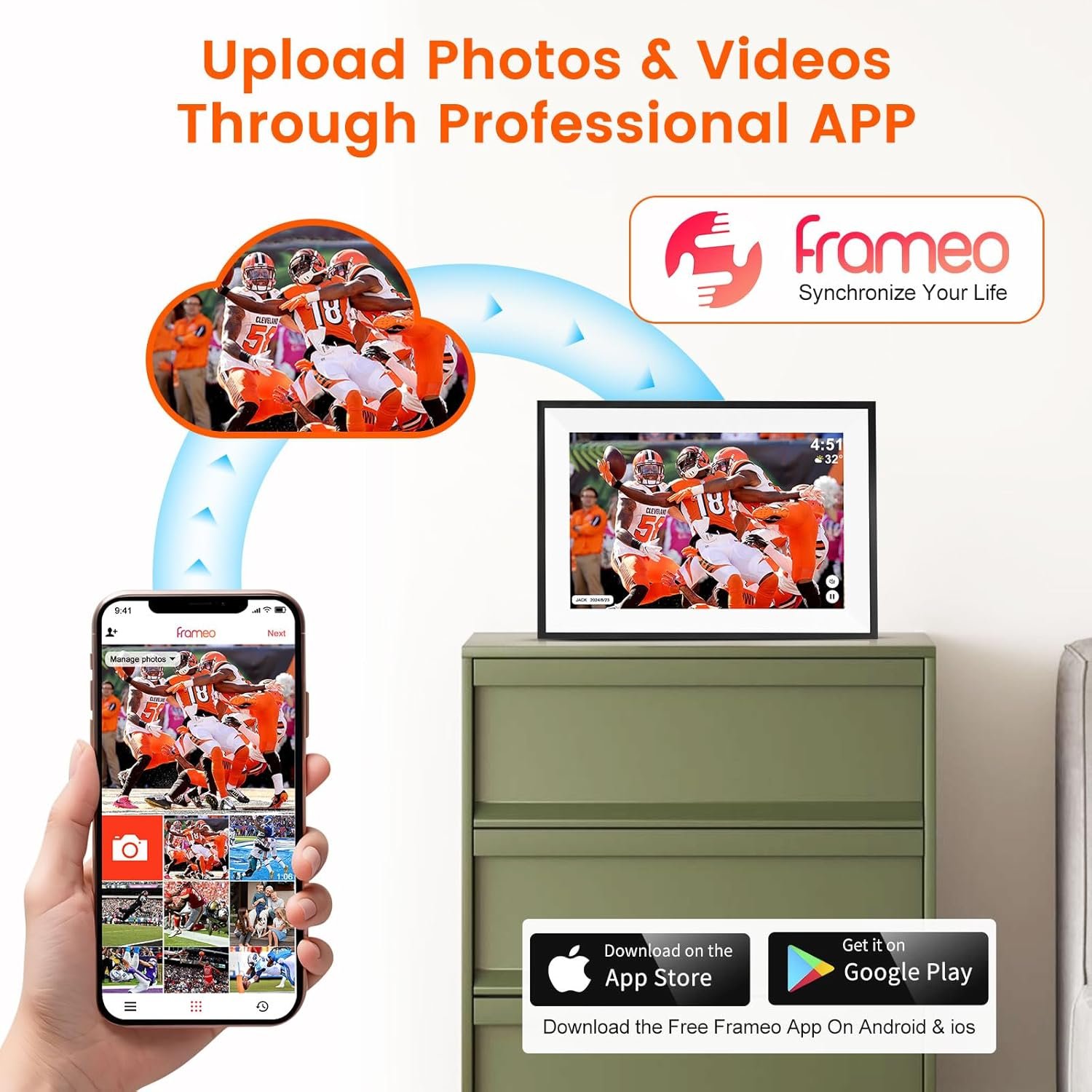 Frameo Digital Picture Frame, Frameo Digital Frame WiFi, 10.1 Inches 1280x800 HD Photo Frame, 32GB Memory, Slideshow, Sharing Pictures Videos via Free App, Gift for Mom or Family - Image 3
