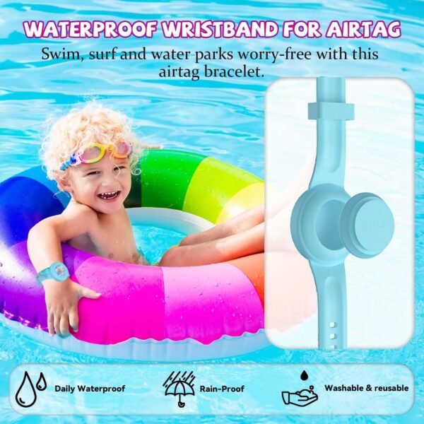 [2 Pcs] for AirTag Bracelet Kids, Cartoon Kids Air Tag Wristband Waterproof Air Tag Holder Cute Hidden Design Air Tag Accessories, Soft Silicone Air Tag Case for Kids (Pink+Blue) - Image 4