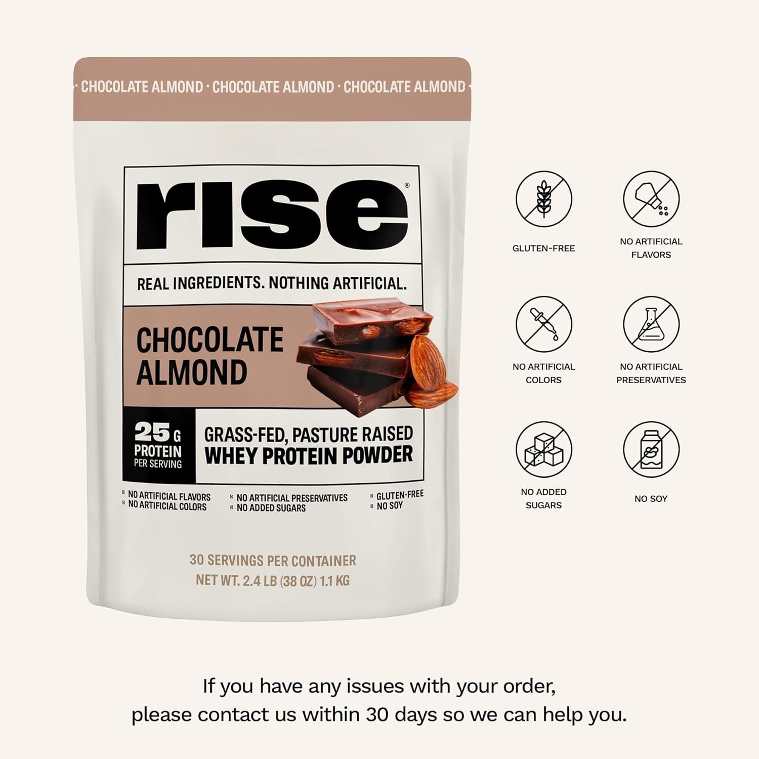 Rise Grass-Fed Whey Protein Powder - Sample Chocolate Almond | 25g Protein No Artificial Flavors, Colors, or Preservatives - Sugar Free, Gluten-Free, Soy Free (Single Serving) - Image 4