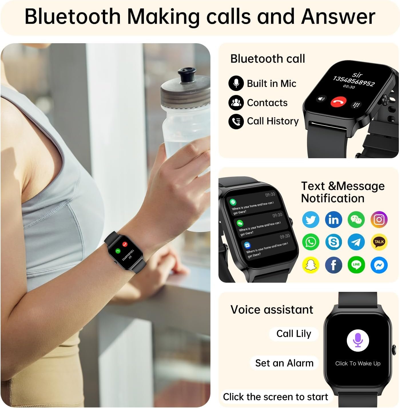 Smart Watch for Women Fitness Tracker: Waterproof Make/Answer Call Smart Watches for Women Running Digital Mens Watches Step Smartwatch Android Phones iPhone Samsung Compatible Heart Rate Monitor - Image 3