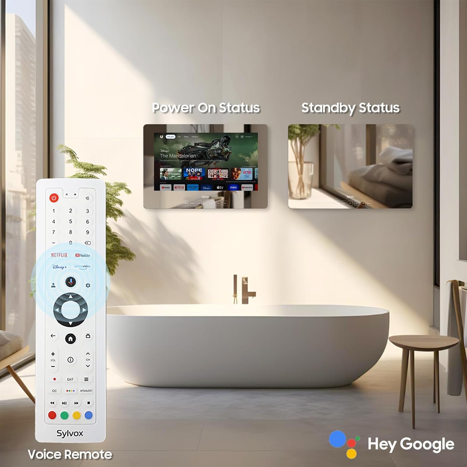 SYLVOX 24'' Smart TV Bathroom Magic Mirror Waterproof LED TV 1080P 500NITS High Brightness Dual Front Speakers Wall mounting Suitable for Bathrooms,Hotels,Saunas - Image 3