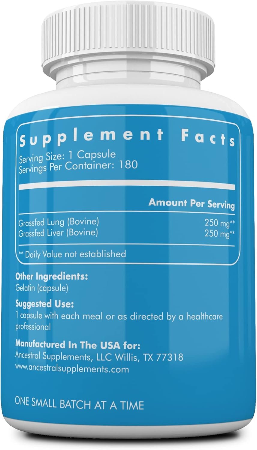 Ancestral Supplements Grass Fed Beef Lung Supplement with Liver, 500mg, Lung and Liver Supplement Supports Lung, Respiratory, Vascular, and Circulatory Health, Non-GMO, 180 Capsules - Image 3